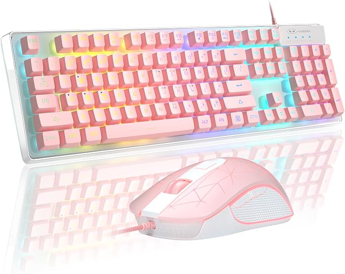Gaming Keyboard and Mouse Combo, K1 RGB LED Backlit Keyboard with 104 Keys Computer PC Gaming Keyboard for PC/Laptop (Pink) by MageGee