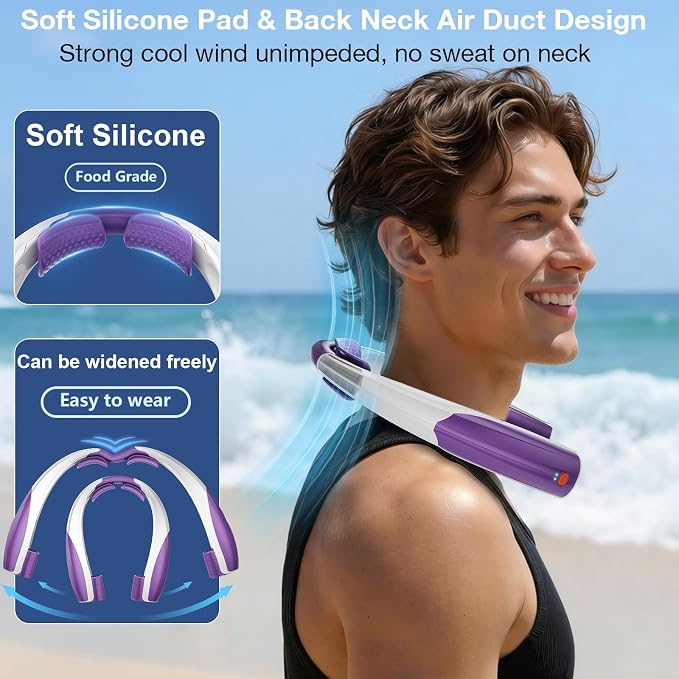 Portable Neck Fan, 6 Speeds Rechargeable Personal Fan with AI Chips, Hands-Free 360° Faster Cooling Wearable Fan, Ultra Quiet for Home, Office, Travel, Indoor, Outdoor - Purple - Image 5