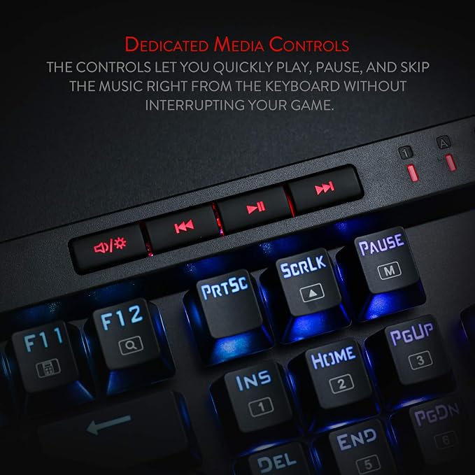 Redragon K580 Wired RGB Mechanical Gaming Keyboard, Macro Key & Media Wheel | 5 On-Board Keybinding Buttons for MMO MOBA Games, Dedicated Media Controls, Classic Tactile Blue Switch for Hype Typing Feel - Image 6