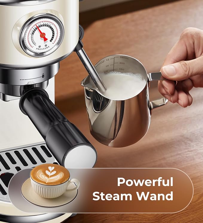 atatix 20 Bar Espresso Machine with Milk Frother, Compact Espresso Maker | Stainless Steel Coffee Machine with Precise Temp Control & 44oz Removable Water Tank for Latte, Cappuccino, Creamy White - Image 6