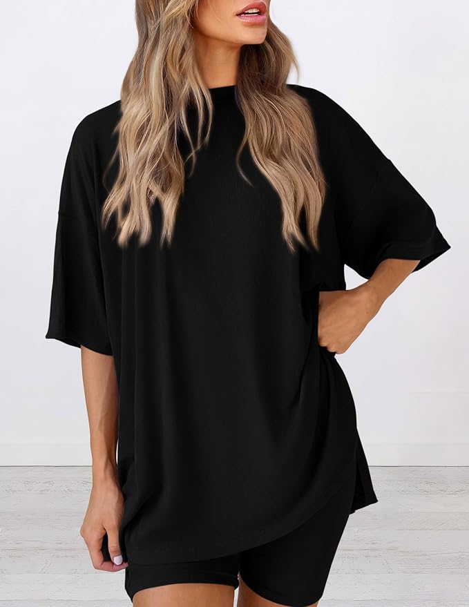 PRETTYGARDEN Women 2 Piece Lounge Set 2026 Summer Casual Oversized Shirts Biker Shorts Matching Airport Travel Outfit Clothes - Image 4