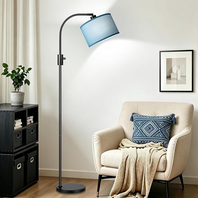 Nintiue Dimmable Black Floor Lamp, 1200 Lumens LED Edison Bulb Included, Arc Gold Floor Lamps for Living Room Modern Standing Lamp with Sky Blue Shade - Image 7