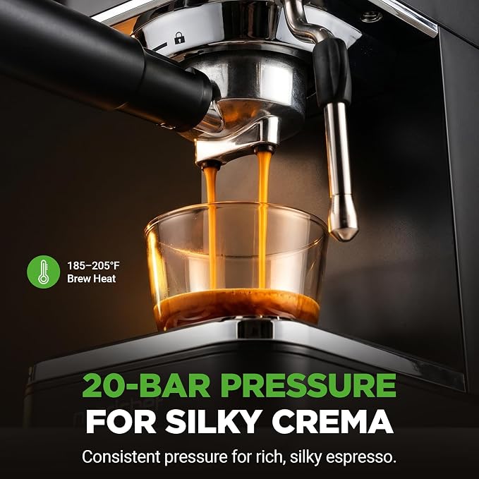 NutriChef 20-Bar Espresso Maker With Milk Frother | Removable 1.8 Quart Water Tank | Coffee Maker for Brewing Espresso, Cappuccino, Latte, Americano & Cold Brew Coffees | Black - Image 5