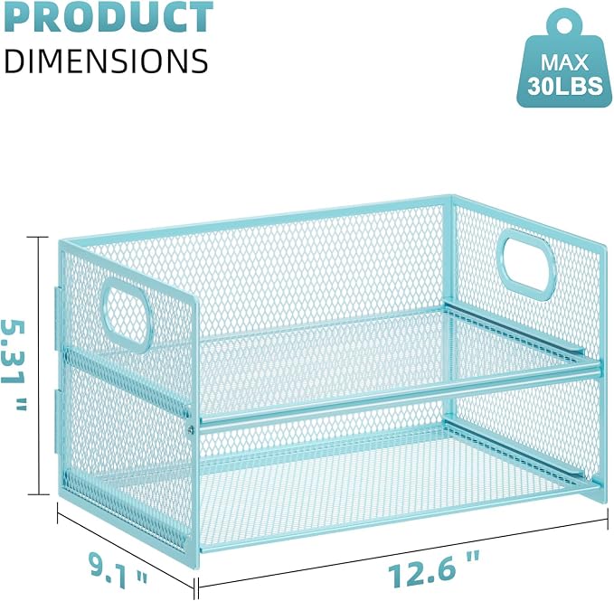 Marbrasse 2 Tier Paper Organizer Letter Tray, Mesh File Organizer with Handle, Paper Sorter Desk Organizer for Home Office Supplies - 2P Blue - Image 5