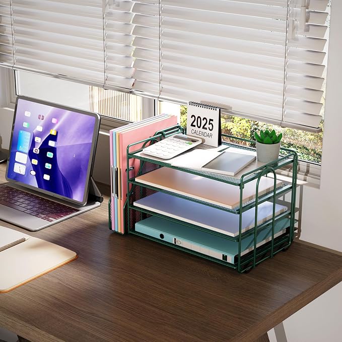 gianotter 4-Tier Paper Organizer With Magazine Holder | Desk Organizers and Accessories, File Organizer for Office Supplies Storag (Green, 4-Tier) - Image 7