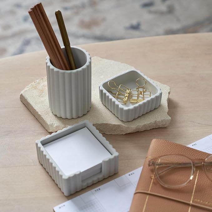 Aesthetic Desk Organizer Set of 3 For Your Office - Sturdy Concrete Desktop Accessories For Women Enhance Any Office Decor - Set incl. Pen Holder, Paperclip Storage & Sticky Note Holder for Teacher - Image 4