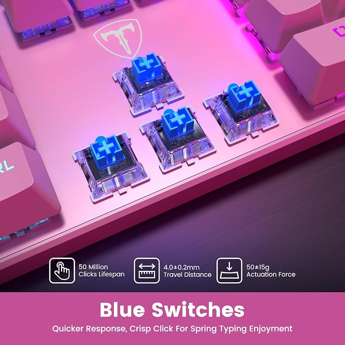 RisoPhy Mechanical Gaming Keyboard, Wired RGB 104 Keys, Blue Switch, Pink | Ultra-Slim Backlit USB Wired Keyboard, Durable ABS Keycap/Anti-Ghosting/Spill-Resistant Keyboards for PC Mac Xbox Game - Image 3