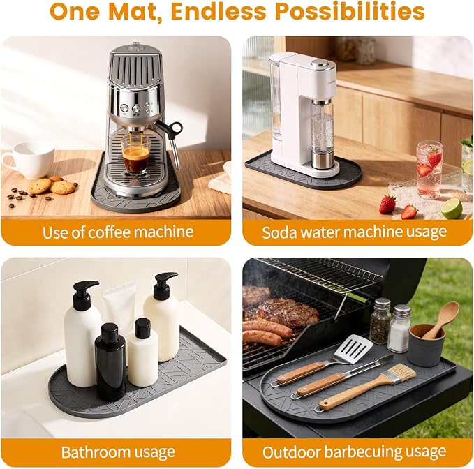 Silicone Coffee Mat,15.8"x7.9" Coffee Bar Mats for Countertop,Espresso Mat, Silicone Heat Resistant Mat for Espresso Machine/Coffee Maker（ (GREY) - Image 7