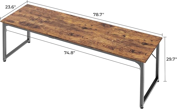 Huuger Computer Desk, 80 Inch Office Desk, Gaming Desk with Storage, Writing Desk Work Desk for Home Office, Study, Long Simple Desk, Large Legroom, Metal Frame, Rustic Brown - Image 3