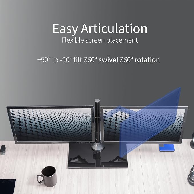VIVO Freestanding Dual Monitor Stand with Sleek Glass Base and Adjustable Arms, Mounts 2 Screens up to 32 inch and 22 lbs Each, Black, STAND-V002FG | Articulating, Freestanding Adjustable Monitor Arm, Black with Glass Base, Computer Stand for 2 Monitor... - Image 6