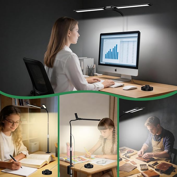 LED Desk Lamp with Clamp, 23.5-31.5 Inches, Black | 24W, 75 Lighting Modes, Flexible Neck Design, Telescopic Height, For Home Office Study Work Craft Paint - Image 8