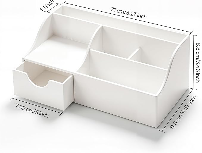 HBlife Acrylic Desk Organizer with Drawer, Pen & Pencil Holder, Multifunctional Desktop Caddy for Office Supply and Organization (White) - Image 3