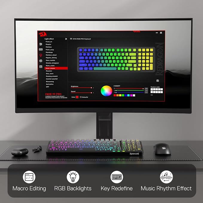 Redragon K744 GB PRO 99 Keys Wireless Gasket RGB Gaming Keyboard, 3-Mode Mechanical Keyboard w/Hot-Swap Socket, Gradient PBT Keycaps & 5-Layer Noise Dampening, Custom Linear Switch - Image 8