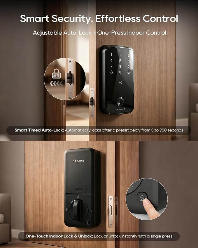 Dreame Turbo Lite Smart Wi-Fi Door Lock, Fingerprint Keyless Entry Deadbolt for Front Door, Built-in Wi-Fi, Keypad Smart Lock, Works with Apple Home, Auto Lock, IP54 Waterproof, 12-Month Battery Life - Image 9