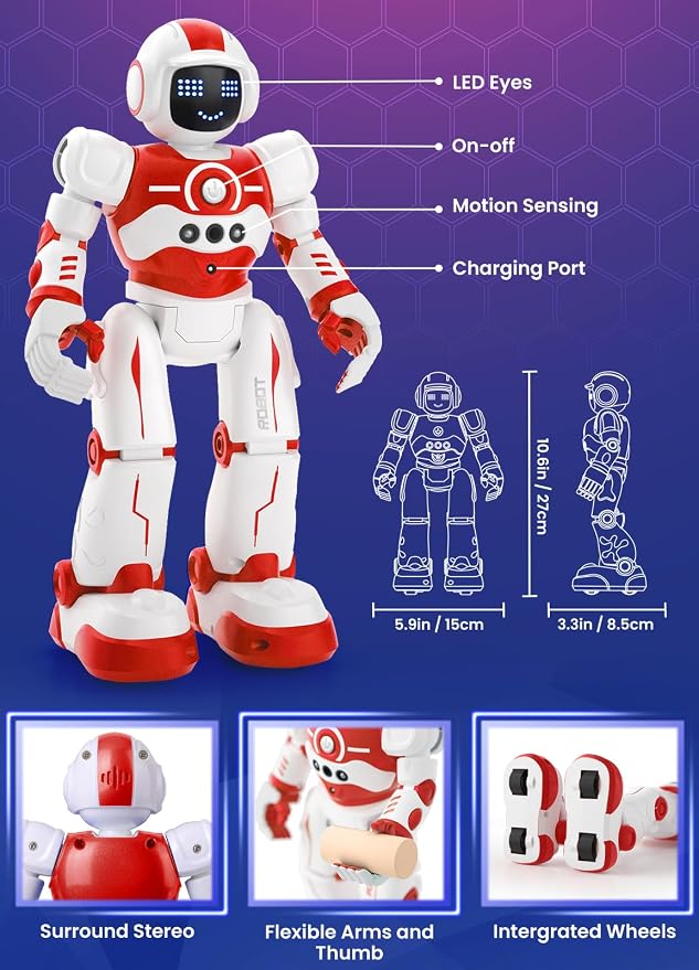 Robot Toys for Kids,Programmable Remote Control Smart Walking Dancing Robot Toy with Gesture & Sensing for Age 4 5 6 7 8 9 10 Year Old Boys Girls for Birthday Present,Red - Image 2
