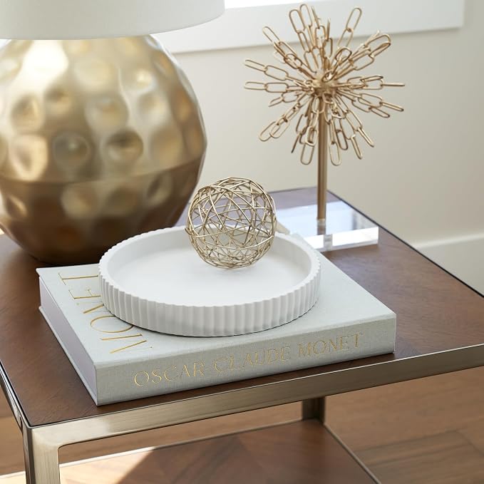 Decorative Concrete Tray & Book Decor Set - Scalloped Tray & Linen Box Enhance Your Coffee Table or Bookshelf Decor - Stylish Home Decoration for Your Living or Dining Room & as a Housewarming Gift - Image 8