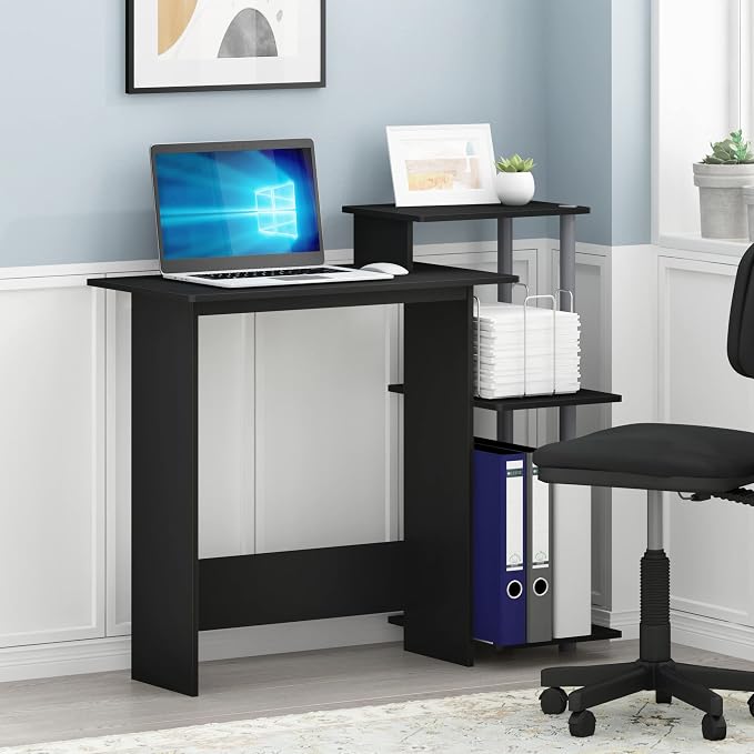 Furinno Efficient 29-Inch Black Computer Desk with Side Shelves, Gaming Desk with 3 Open Shelves, Home Office Desk, for Home Office, Study Room, Dorm, Bedroom, Black by Furinno-FitsYourSpaceFitsYourBudget