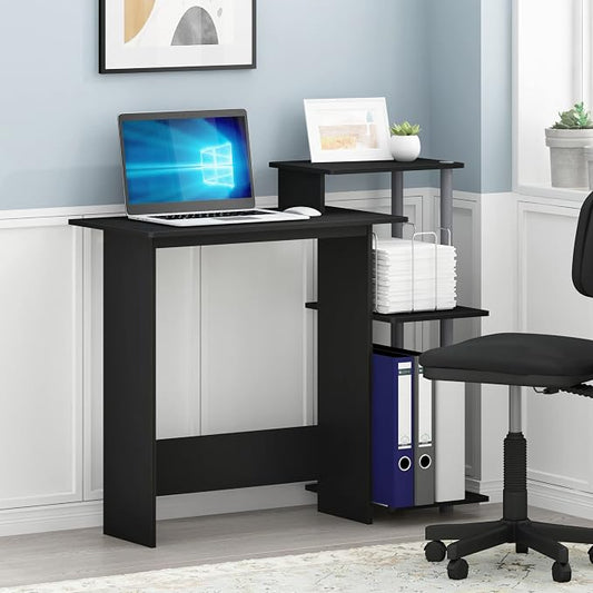 Furinno Efficient 29-Inch Black Computer Desk with Side Shelves, Gaming Desk with 3 Open Shelves, Home Office Desk, for Home Office, Study Room, Dorm, Bedroom, Black by Furinno-FitsYourSpaceFitsYourBudget