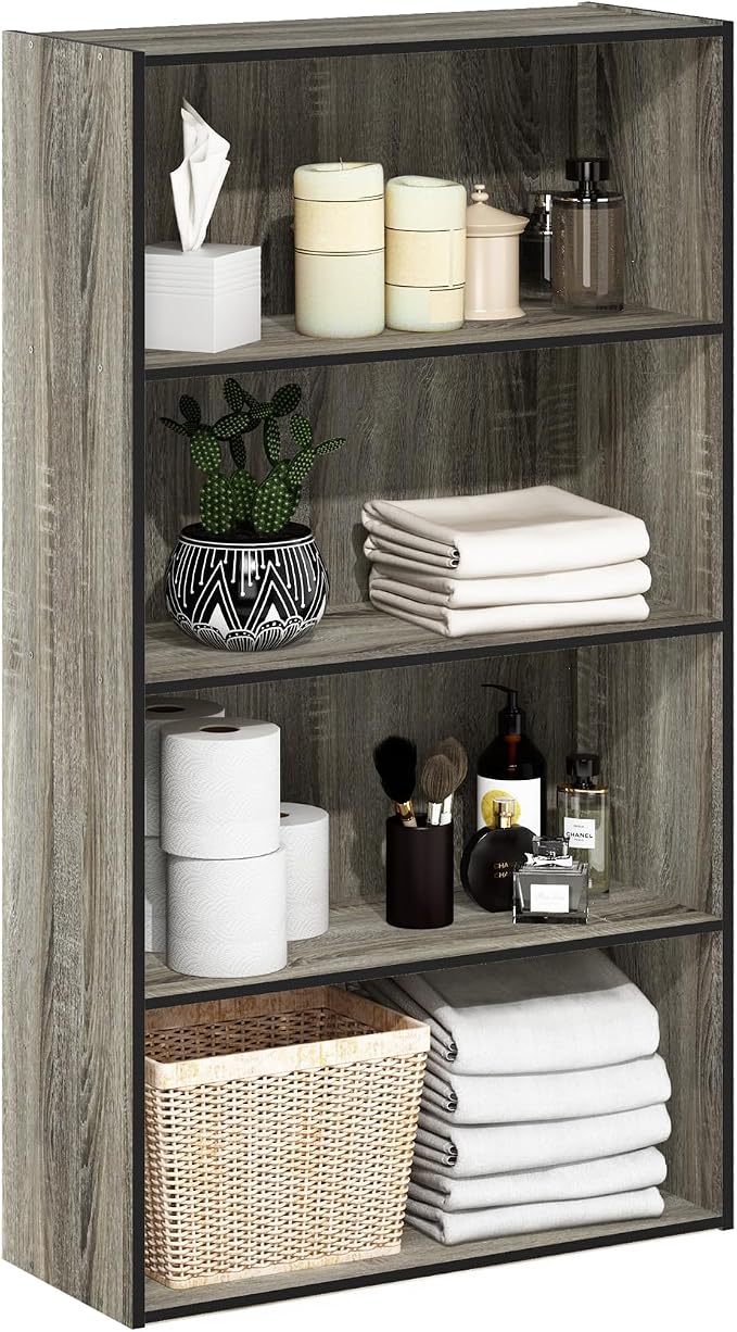 Furinno PASIR Book Shelf, 4-Tier Bookshelf, Bookcase with Open Shelf, 9.4 x 23.6 x 41.7, for Living Room, Bedroom, Home Office, French Oak by Furinno-FitsYourSpaceFitsYourBudget