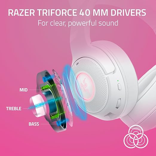 Razer Kraken Kitty V2 BT Wireless RGB Headset, White | Chroma RGB Kitty Ears & Earcups, Bluetooth 5.2, 40 mm Drivers, Noise-cancelling Mics, Lightweight, USB-C, 40 Hr Battery - Image 4