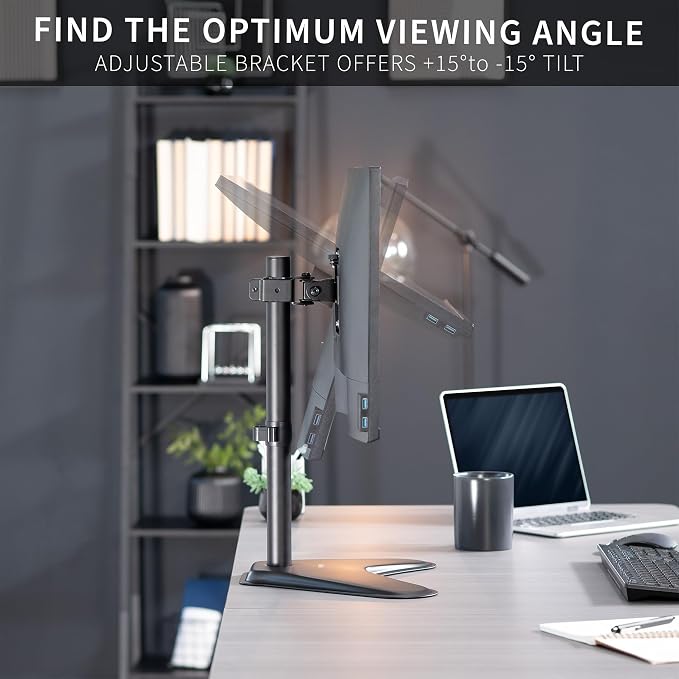 VIVO Single Monitor Desk Stand, Holds Screens up to 32 inch Regular and 38 inch Ultrawide, Freestanding VESA Steel Mount Base, Adjustable Height, Tilt, Swivel, Rotation, Black, STAND-V001H - Image 6
