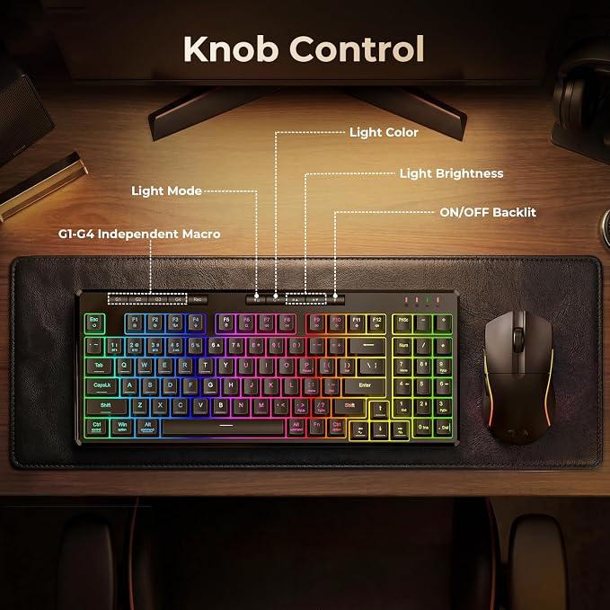 Redragon S156 Wireless Keyboard and Mouse with Tri-Mode, Mechanical Feel Keyboard and 4800 DPI 61G Ultra-Light Gaming Mouse, RGB Backlit, 4 Macro Keys, Long Battery Life for PC, Mac, Ideal for Gamer - Image 7