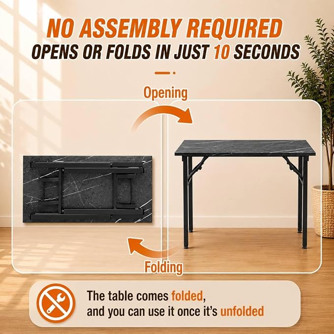 Folding Table Computer Desk - 43.3" No Assembly Folding Desk Design and Foldable Office Desk, Small Desk for Bedroom, Compact Storage Portable Use for Dorm and RV Small Space, Marble Greige - Image 4