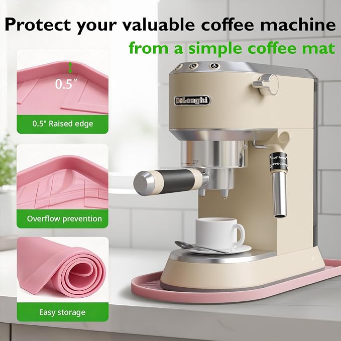 Silicone Coffee Mat,15.8"x 7.8"in Bar Mat for Countertop,Heat-Resistant,Non-Slip,Leak-Proof,Fit for Coffee Maker/Espresso Machine-Pink - Image 5