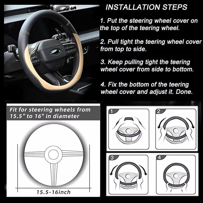 Valleycomfy Microfiber Leather Steering Wheel Cover Large-Size for F150 F250 F350 Ram 4Runner Tacoma Tundra Range Rover Model S X with 15 1/2 inches-16 inches Outer Diameter Beige - Image 6