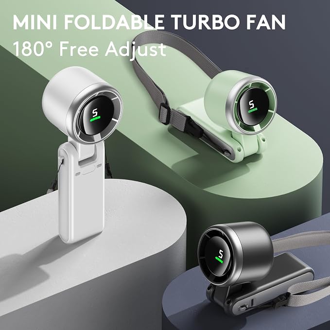 Foldable Handheld Fan, Portable High Speed Rechargeable 5000mAh Mini Turbo Fan, Digital Display, 5 Speed Personal Pocket Fan for Travel, Camping, Stadium Essentials, Gifts for Women Men - Image 9