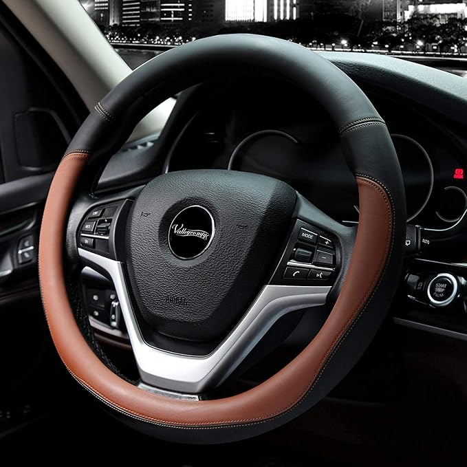Valleycomfy Microfiber Leather Steering Wheel Cover Large-Size for F150 F250 F350 Ram 4Runner Tacoma Tundra Range Rover Model S X with 15 1/2 inches-16 inches Outer Diameter (Brown) - Image 3