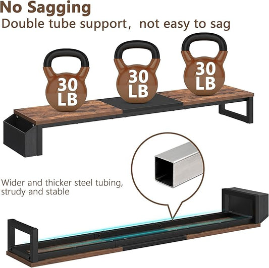 LAND·VOI Dual Monitor Stand Riser,41.5'' Long Monitor Stand for 2 Monitors, Wood Computer Riser with Pocket, Desktop Oraganizer with Pen Holder, Monitor Riser for Desk Computer,Laptop,TV, Rustic Brown - Image 2