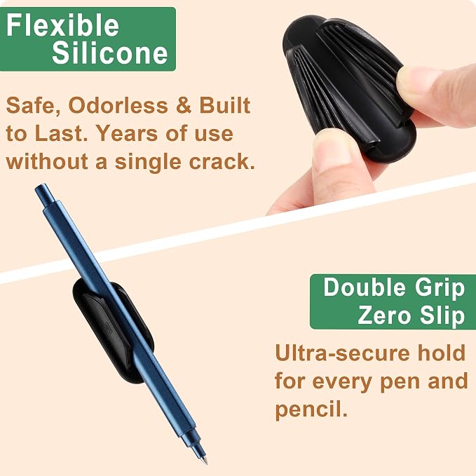 Tiizze 10 Pack Adhesive Pencil Holder for Desk, Silicone Pen Holder for Wall, Clipboard & Laptop with 15 Upgraded Sticky Pads, Rugged Grip Pencil Holders for Classroom Teacher Essentials (Black) - Image 2