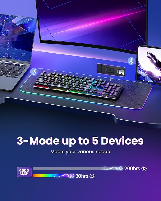 Redragon K671KS Wireless Mechanical Gaming Keyboard, Tri Mode BT/2.4G/USB-C Hot Swappable Custom Keyboard, RGB Backlit Computer Gaming Keyboards, PBT Keycaps, Programmable for PC/Tablet/MAC - Image 2