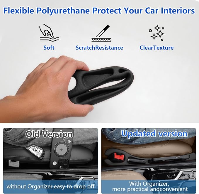 Car Seat Gap Filler Organizer 2Pcs,Car Accessories with Safety Hammer,2 in 1 No Drop Seat Guard with Storage Slot for Phone,Keys,Universal Interior Gap Filler for Cars SUV Truck,Black - Image 7