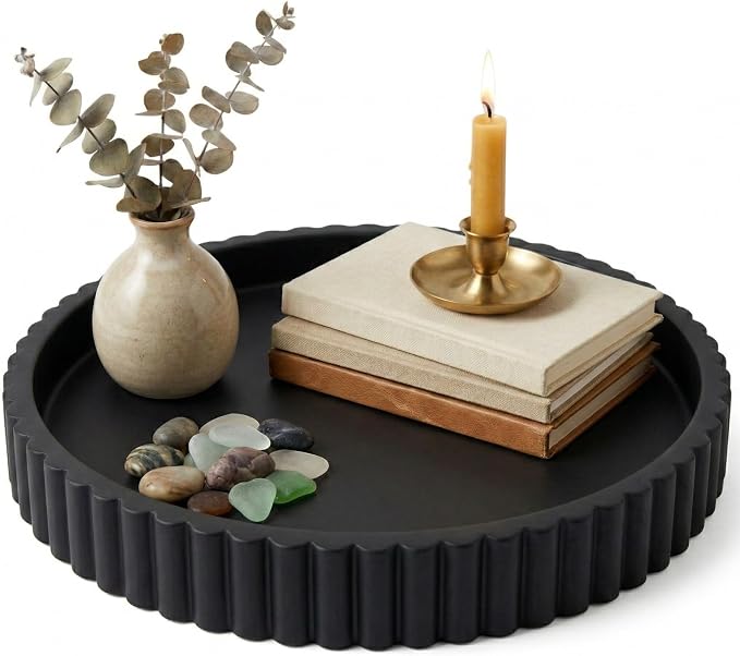 OAKOA Concrete Black Tray for Coffee Table - Round Black Decorative Tray for Table Decor - Bandejas Decorativas para La Sala - Coffee Table Centerpiece by OAKOAHome