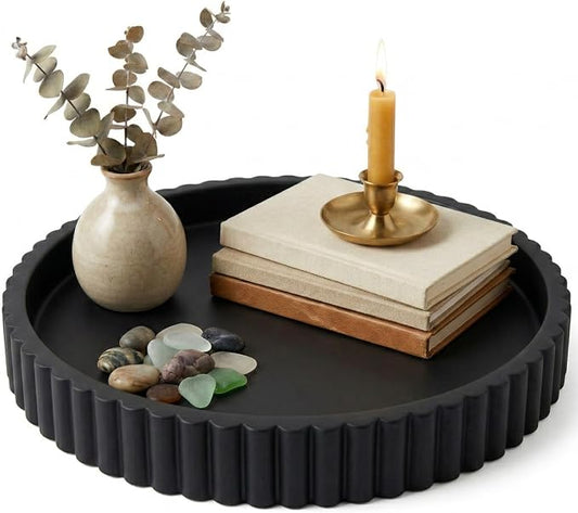 OAKOA Concrete Black Tray for Coffee Table - Round Black Decorative Tray for Table Decor - Bandejas Decorativas para La Sala - Coffee Table Centerpiece by OAKOAHome