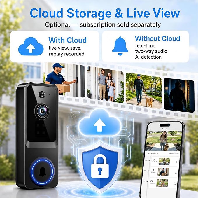 Doorbell Camera Wireless, 1080P Video Doorbell Camera Battery Powered, Security Camera with AI Human Detection, 2-Way Audio, Night Vision, Cloud Storage, 2.4G WiFi, Front Door Camera for Home Security - Image 7