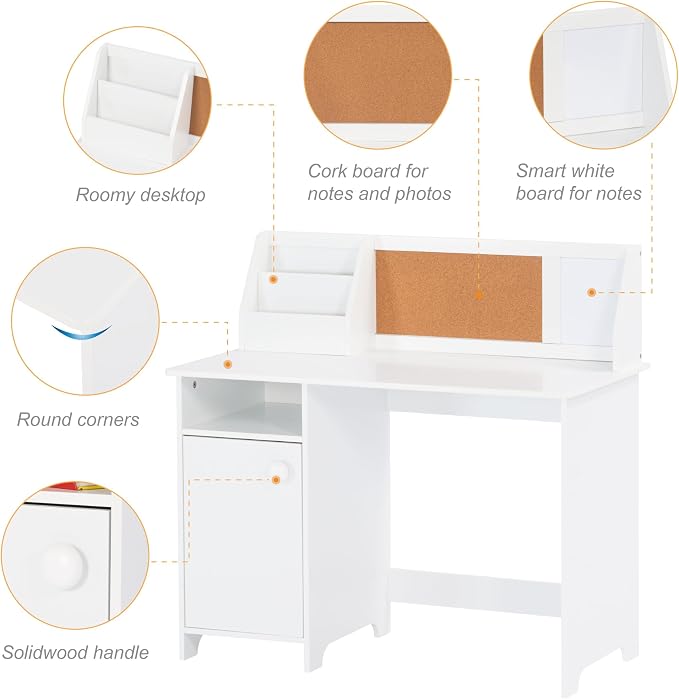 UTEX Wooden Kids Desk and Chair Set with Hutch and Storage for Ages 3-8 | Kids Study Table with Cork Bulletin Board, School Desk, Multi-Zone Storage, Water-based Paint Finish for Kids Room - Image 9
