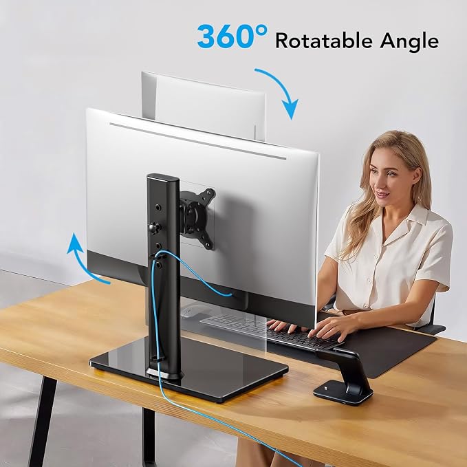 AX WABER Single Monitor Desk Stand Free-Standing Desk Mount Arm Riser for 13 inch to 32 inch Screen Freestanding VESA Mount Base, Adjustable Height, Tilt, Swivel, Rotation, Black AX05TB01 - Image 6