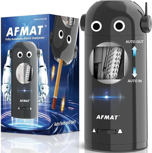 AFMAT Electric Pencil Sharpener for Colored Pencils 7-11.5mm, Fully Automatic Robot Pencil Sharpener, Auto in & Out, Rechargeable Hands-Free for Classroom/Home/Office, Battery Operated, PSX5RB, Gray by AFMAT