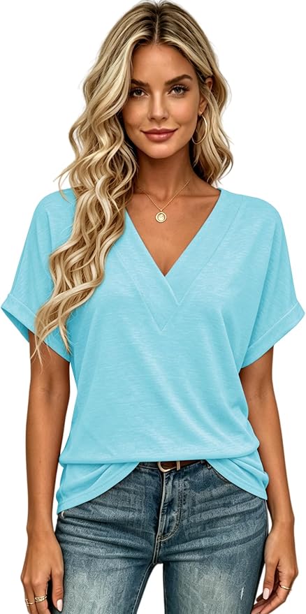 T Shirts Short Sleeve V Neck Tees Womens Tops Beach Vacation Fashion Clothes 2026 Casual Summer Spring Fall Outfits - Image 2