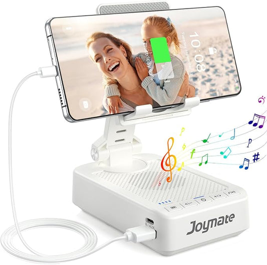 Gifts for Men Women, Bluetooth Speaker Phone Stand with Charging Function 360° Rotable Adjustable Cell Phone Holder HD Surround Sound for Desk Fits All Phones,Tablet (White) by Joymate