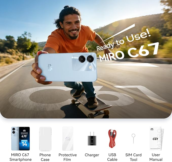 MIRO Ultra-Light 192g 6.75" Big Screen Smartphone - 4G 64GB + 1TB Expandable Storage, 13MP AI Dual Camera 5MP Front, 4900mAh Battery, 3.5mm Headphone Jack, Android 14, Dual SIM Global (Blue) - Image 7
