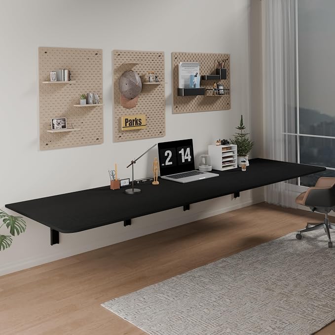 IAE 72x22in Floating Fold Desk,Wall-Mounted Folding Computer Table,Black | Study Table with Shelf Brackets,Foldable Down Shelf with Engineered Wood,Fold Computer Desk for Small Apartment,Holds 518 lb by IAE