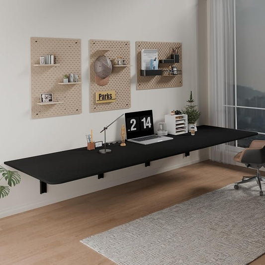 IAE 72x22in Floating Fold Desk,Wall-Mounted Folding Computer Table,Black | Study Table with Shelf Brackets,Foldable Down Shelf with Engineered Wood,Fold Computer Desk for Small Apartment,Holds 518 lb by IAE