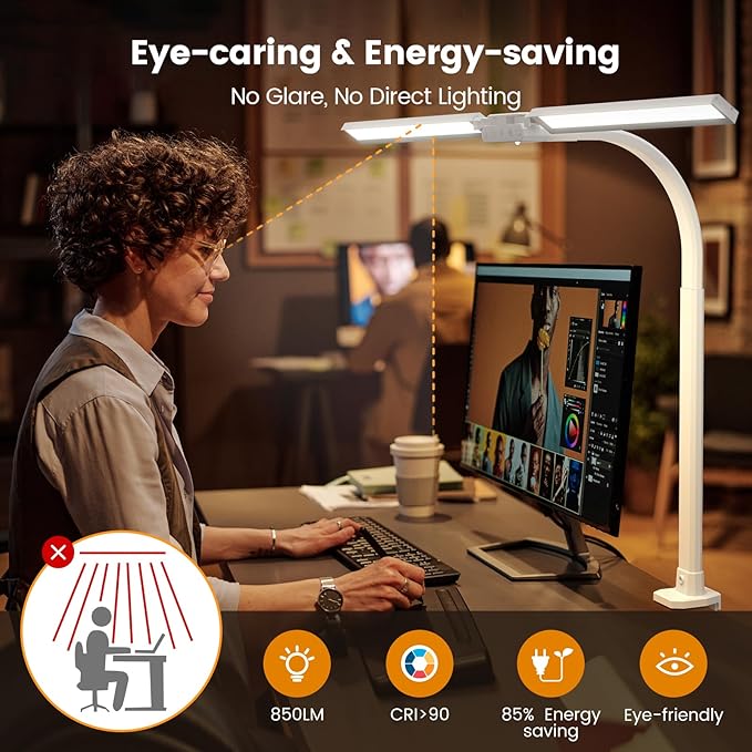 SIBRILLE Upgraded LED Desk Lamp for Home Office with RGB, Rotatable Computer Desk Light with Remote, Tall Table Lamp with Clamp for Working, Dimmable Dual Head Task Lighting for Monitor PC, 22W - Image 6
