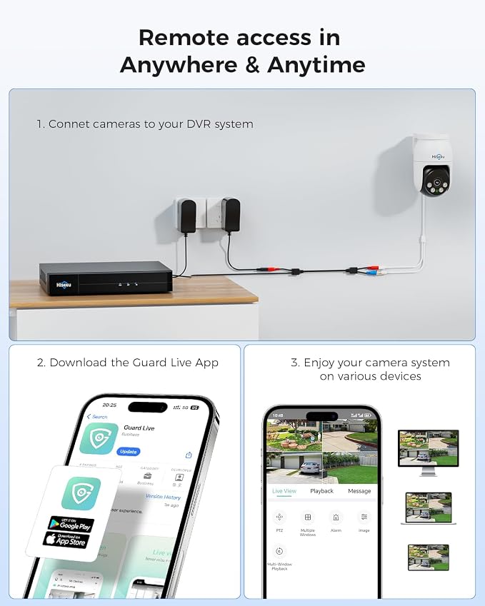 Hiseeu 4K PTZ Wired Security Camera System with 8 x 8MP CCTV Cameras | 360° Coverage,Smart Color Night Vision,Audio,Person/Vehicle Detection,8MP DVR,2TB HDD for 24/7 Recording,Surveillance DVR Kit - Image 7