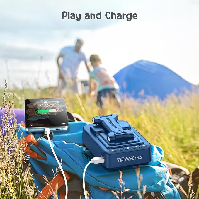 TechGlow Gifts for Men Women Foldable Cellphone Stand with Bluetooth Speaker and Charging Function 360° Rotatable Phone Stand Birthday Gift Idea for Mom Dad Cool Tech Gifts-Blue - Image 3