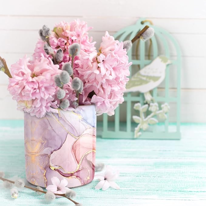 Pink Pen Holder for Desk, Premium Ceramic Pencil Holder Pen Cup Marker Holder Makeup Brush Holders, Desk Accessories & Workspace Organizers for Home, Office,Colorful Marble - Image 8